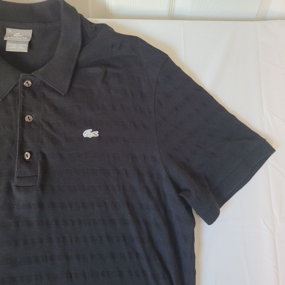 Lacoste Polo Shirt Men’s 6 XL Black Cotton Short Sleeve Classic Fit Croc Logo - Picture 7 of 8